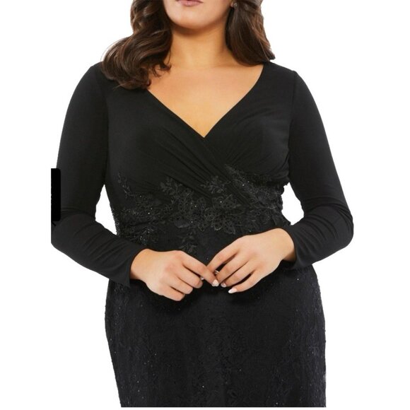 Mac Duggal 16 W Black Formal Long Sleeve Lace Applique Trumpet Gown 67896 NEW - Picture 2 of 10